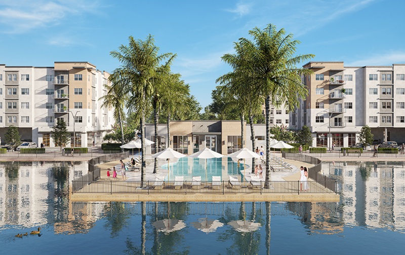 Millenia Park Orlando EB-5 real estate project exterior view of residential buildings and pool area.
